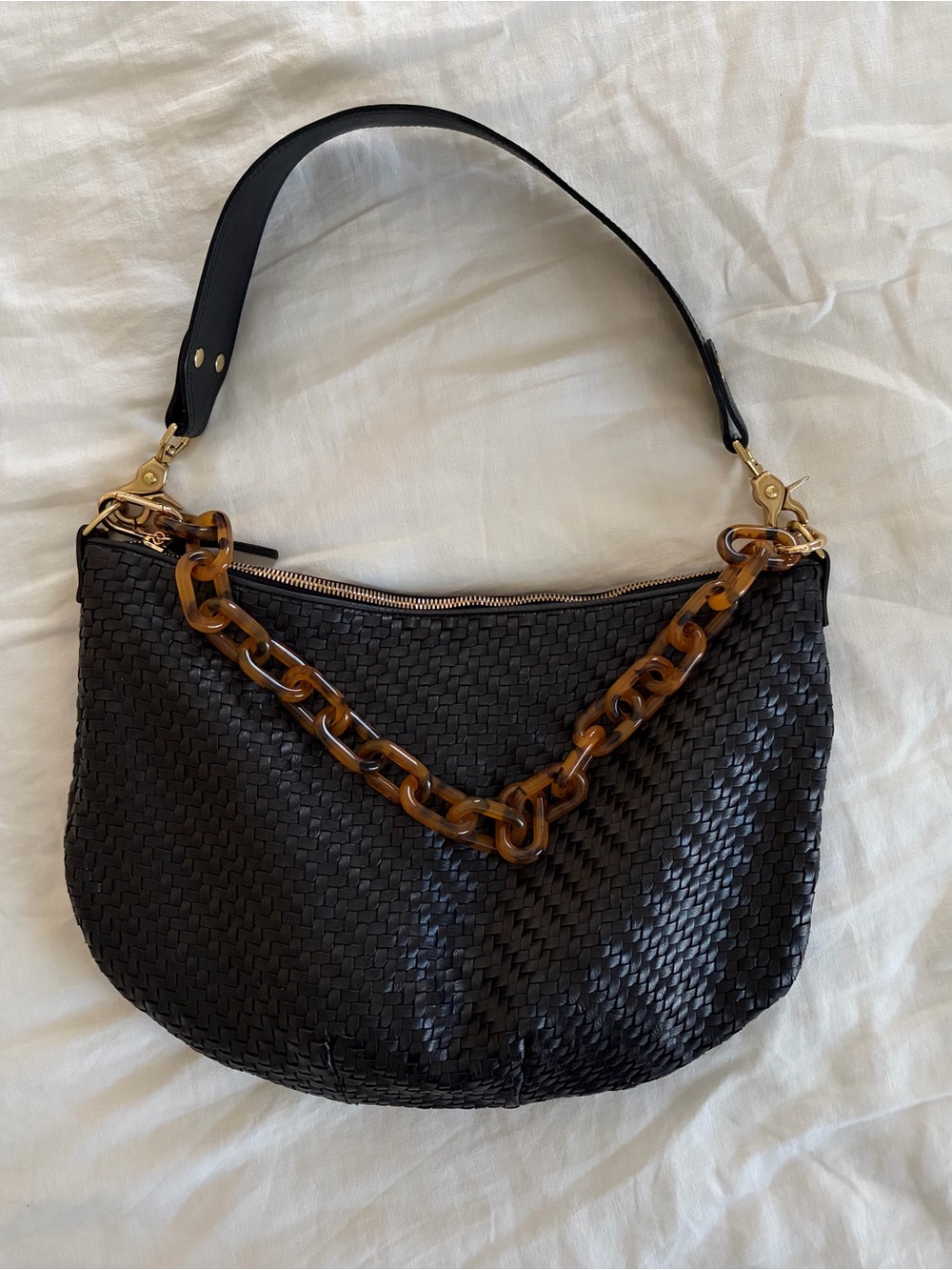 Clare V Moyen Messenger in Black Zigzag